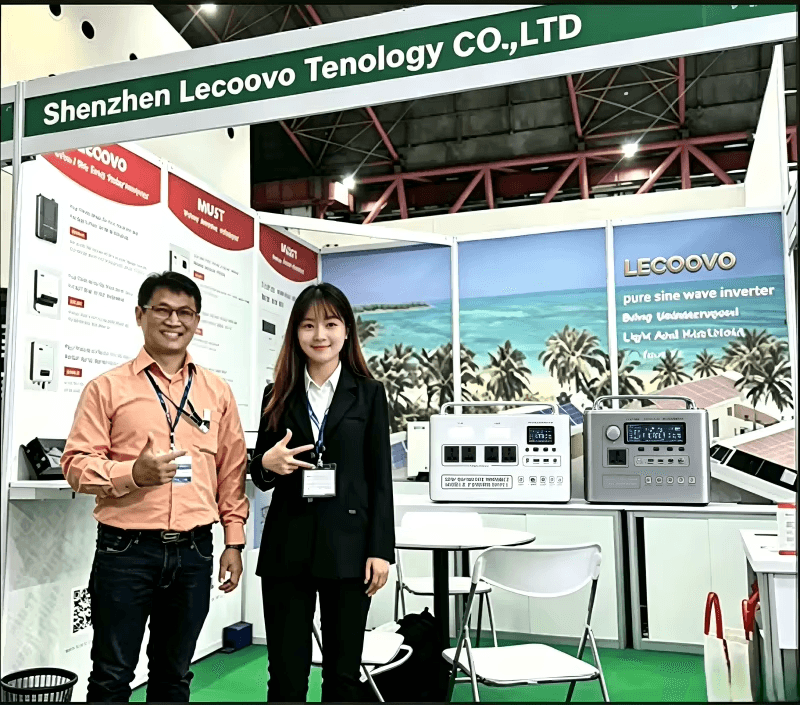 Exhibition visitors viewing LECOOVO energy storage solutions