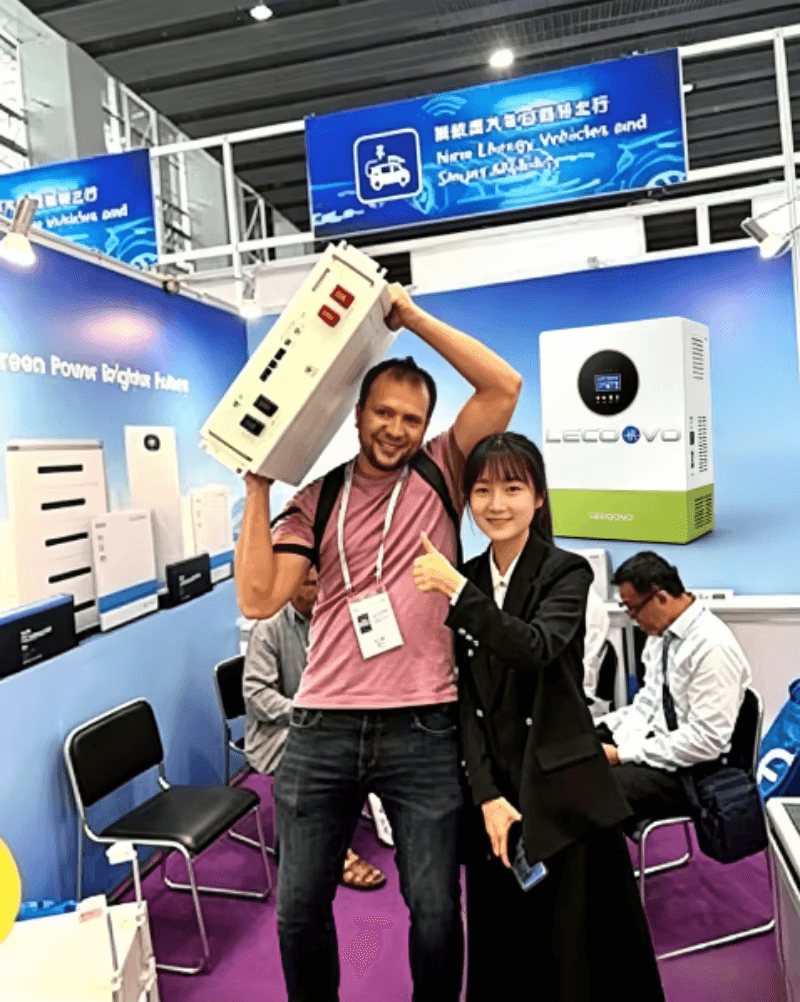 Close-up of LECOOVO products displayed at an exhibition stand
