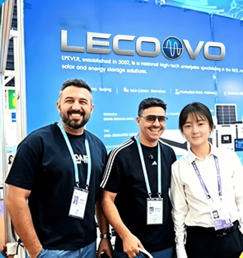 LECOOVO portable power stations and inverters on display at a trade show